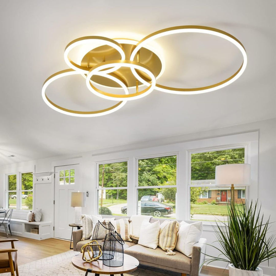 LED Chandelier with DARIO Remote Control, 4 circles, 112W, Warm/Cold/Neutral Light, Dimmable, Gold