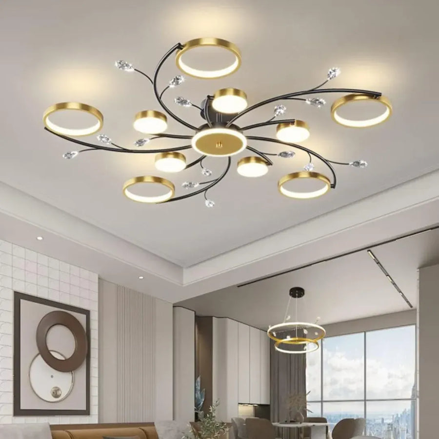 KARINA LED Chandelier with Remote Control, 68W, 10 Elements, Warm/Cold/Neutral Light, Dimmable, Gold