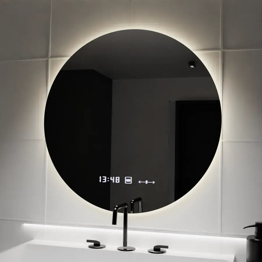 LED Round Mirror, 70cm, Serenite MotionGlow Marcello, Demister System, Clock & Thermometer, Dimmable