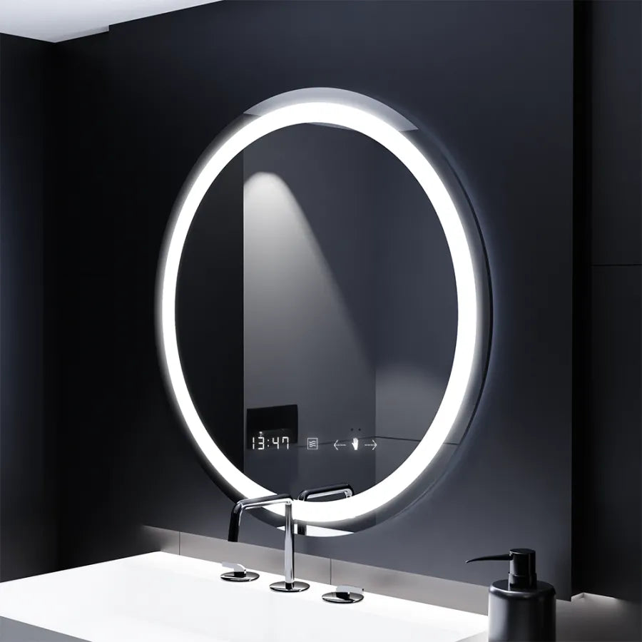 LED Round Mirror, 70cm, Celeste MotionGlow Marcello, Demister System, Clock & Thermometer, Dimmable