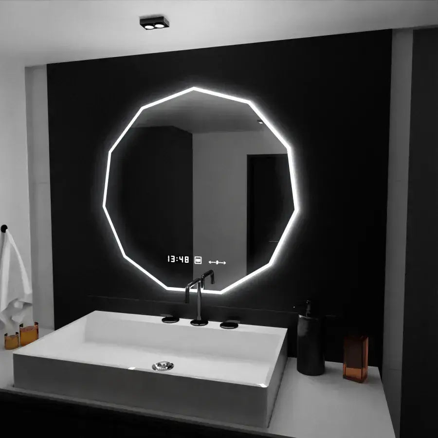 Mirror LED Polygon 70cm Judith Sensor MotionGlow Marcellow System Defrosting Clock & Dimable Thermometer