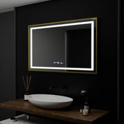 Rectangular LED Mirror, 100x80cm, Verite Royale Gold Motion Glow Marcello, Demister System, Clock & Thermometer, Dimmable