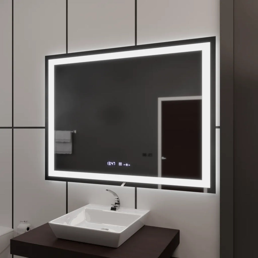 Rectangular LED mirror, 100x75cm, Verite MotionGlow Marcello, Demister System, Clock & Thermometer, Dimmable