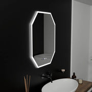Polygon LED mirror, 60X80cm, Hexaluce MotionGlow Marcello sensor, De-fogging system, Clock & Thermometer, Dimable
