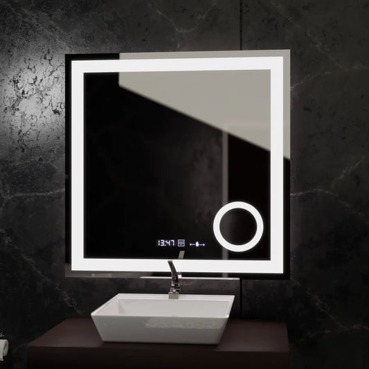 Rectangular LED mirror, 80x80cm, Souverain MotionGlow Marcello, Demister System, Clock & Thermometer, Cosmetic Magnifier, Dimable
