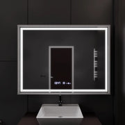 Rectangular LED mirror, 120x80cm, Verite Imperial Silver Motion Glow Marcello, Demister System, Clock & Thermometer, Dimmable