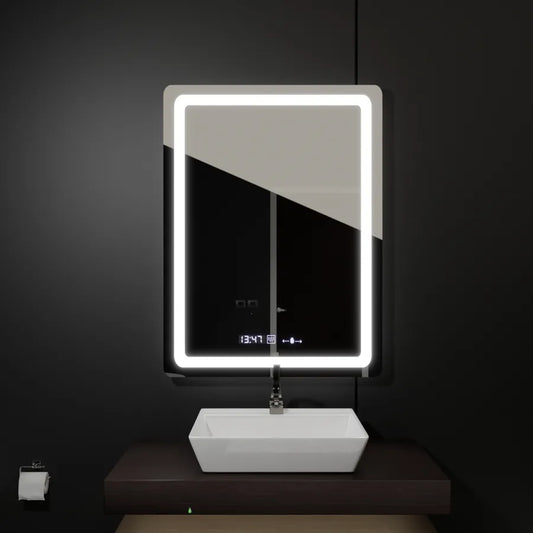 Rectangular LED mirror, 60x80cm, Wizz MotionGlow Marcello sensor, De-fogging system, Clock & Thermometer, Dimable