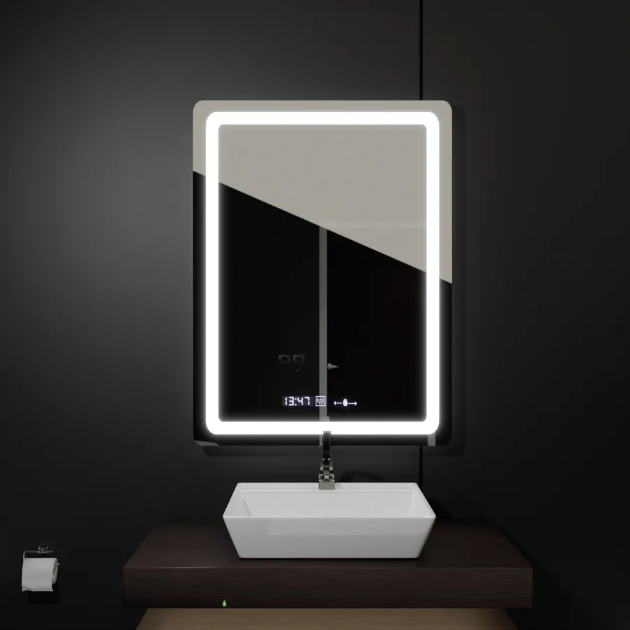 Rectangular LED mirror, 60x80cm, Wizz MotionGlow Marcello sensor, De-fogging system, Clock & Thermometer, Dimable