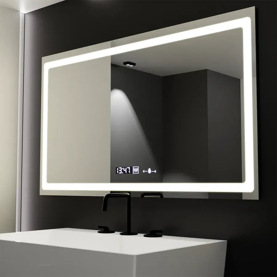Rectangular LED mirror, 120X70cm, Radiant MotionGlow Marcello sensor, De-fogging system, Clock & Thermometer, Dimmable