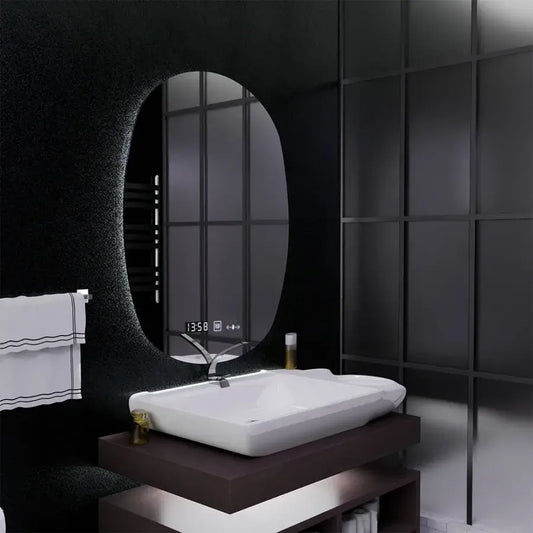 Oval LED mirror, 60x80cm, Ranya Marcello MotionGlow sensor, De-fogging system, Clock & Thermometer, Dimabila