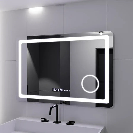 Rectangular LED mirror, 90x60cm, Souverain MotionGlow Marcello, Demister System, Clock & Thermometer, Cosmetic Magnifier, Dimmable