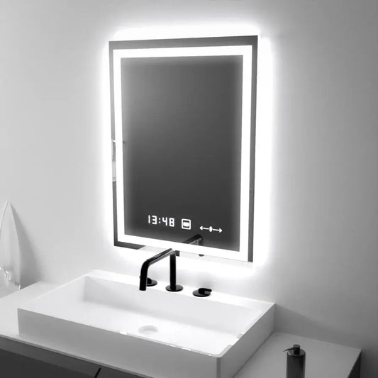 Rectangular LED mirror, 45x60cm, Verite MotionGlow Marcello, Demister System, Clock & Thermometer, Dimmable