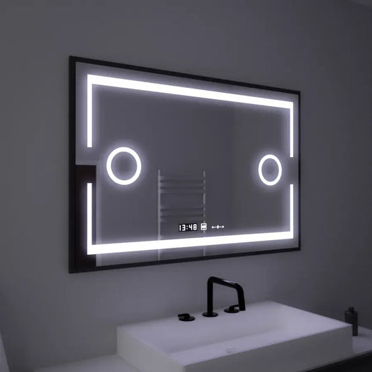 Rectangular LED mirror, 120x80cm, Marcello MotionGlow sensor, De-fogging system, Clock & Thermometer, Cosmetic Magnifier, Dimmable
