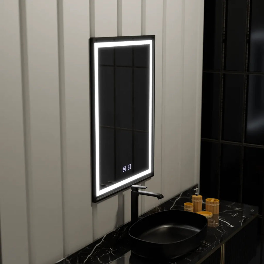 Rectangular LED Mirror 60x90cm Edge LUMINOUS Touch Defog System, Black Frame