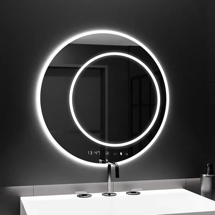 Round LED mirror, 60cm, July Touch Marcello, Demister System, Clock & Thermometer, Dimmable