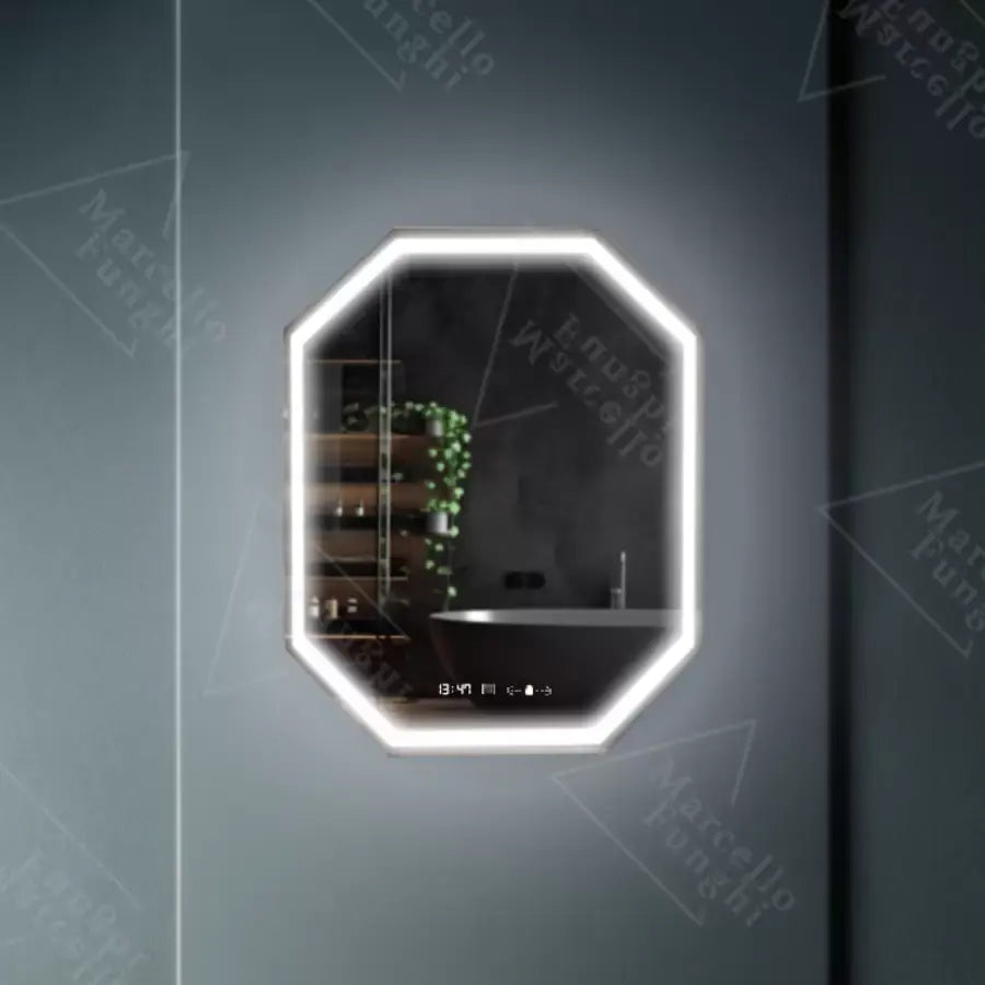 Polygon LED mirror, 60x80cm, Ralya MotionGlow Marcello sensor, De-fogging system, Clock & Thermometer, Dimabila