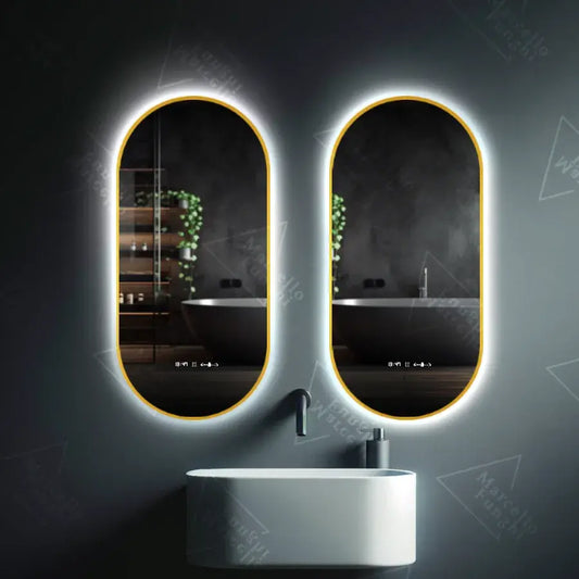 Oval LED mirror, 60x80cm, Revin Sensor Marcello, Demister System, Clock & Thermometer, Dimmable