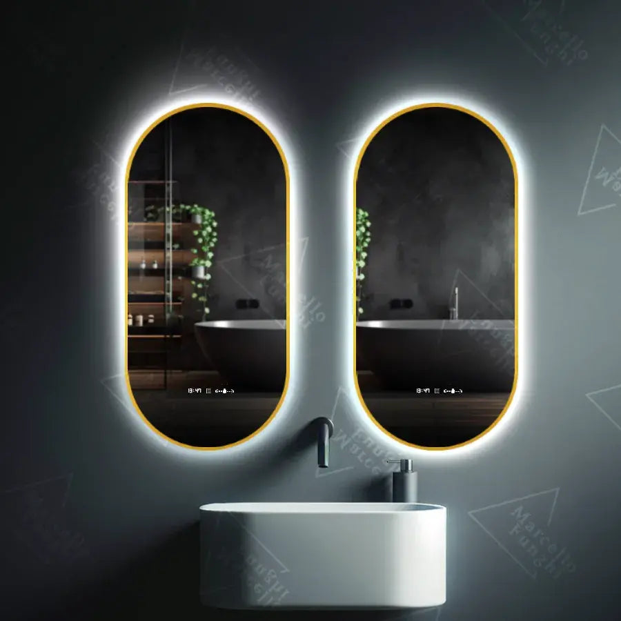 Oval LED mirror, 60x80cm, Revin Sensor Marcello, Demister System, Clock & Thermometer, Dimmable
