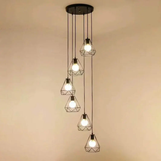 Diamond Shape Chandelier, STRUKTUR, 6x E27, Black, Metal