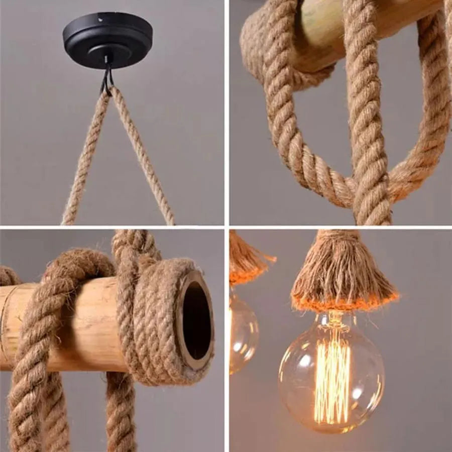 Bamboo Pendant 2x E27 Bamboo and Brown Rope