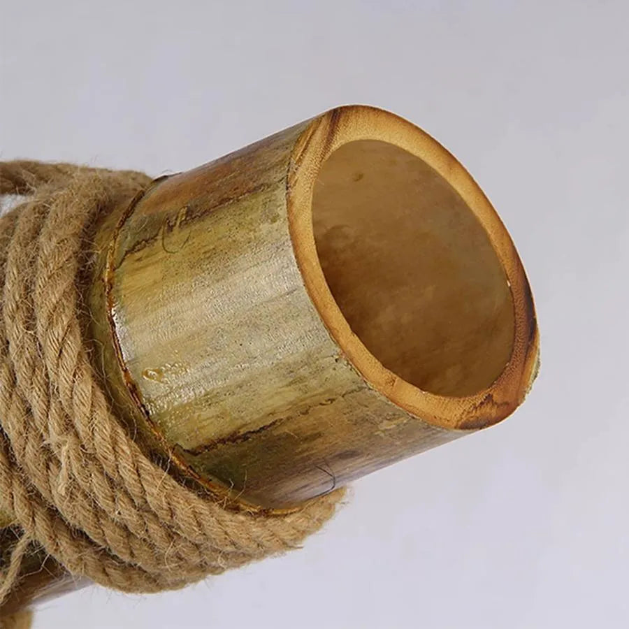 Bamboo Pendant 2x E27 Bamboo and Brown Rope