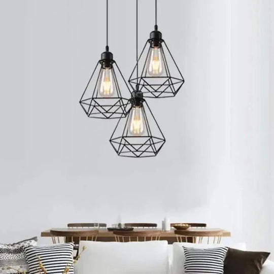 Diamond Shape Chandelier, STRUCTURE, 3xE27, Black, Metal Industrial Chandeliers Default Title Alessandro Design
