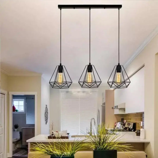 Diamond Shape Chandelier, STRUKTUR, 3xE27, Black, Metal