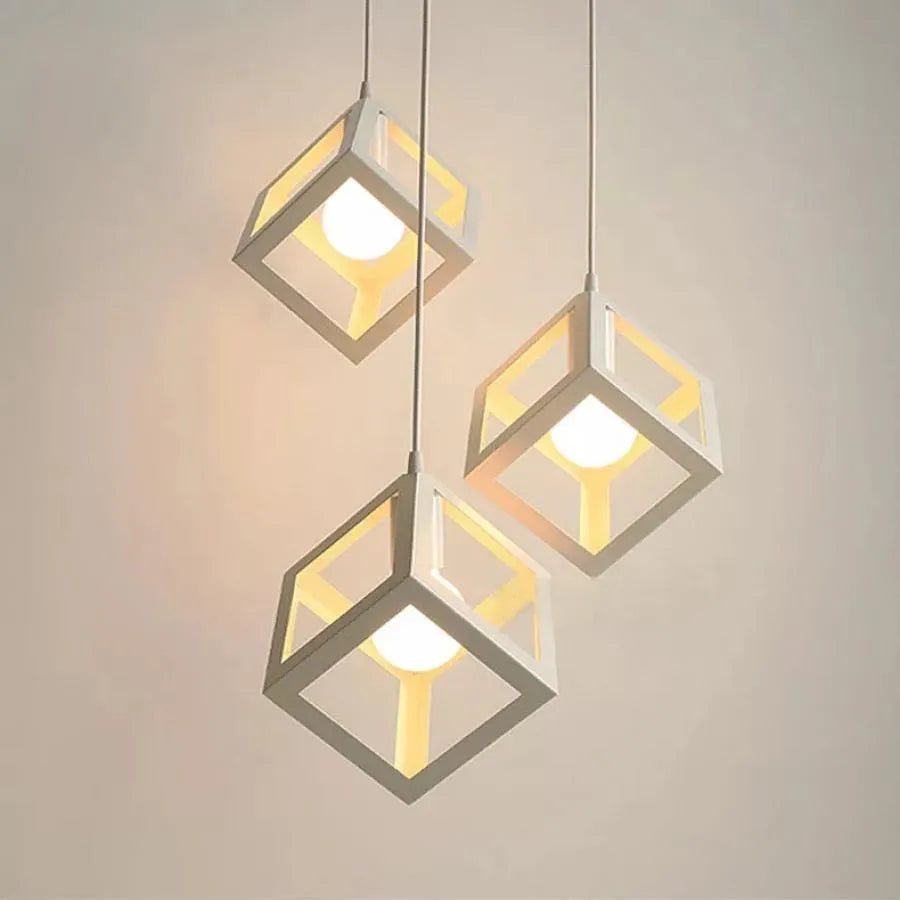 Cube Shape Chandelier, STRUCTURE Cluster, 3xE27, White, Metal