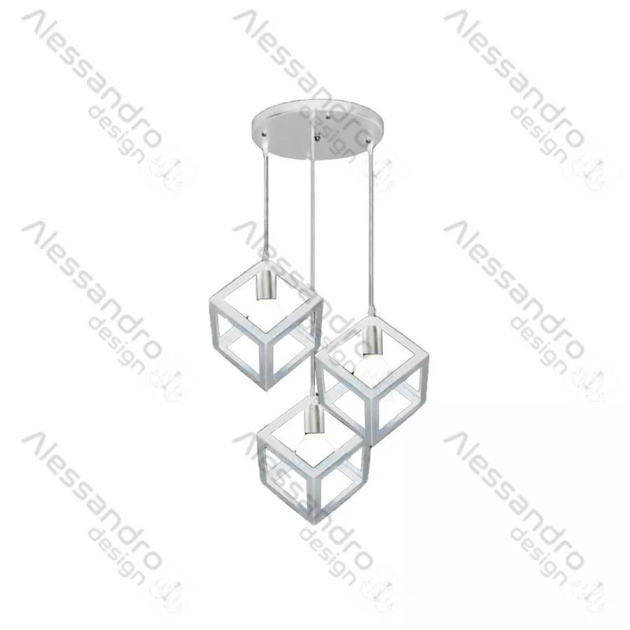 Cube Shape Chandelier, STRUCTURE Cluster, 3xE27, White, Metal