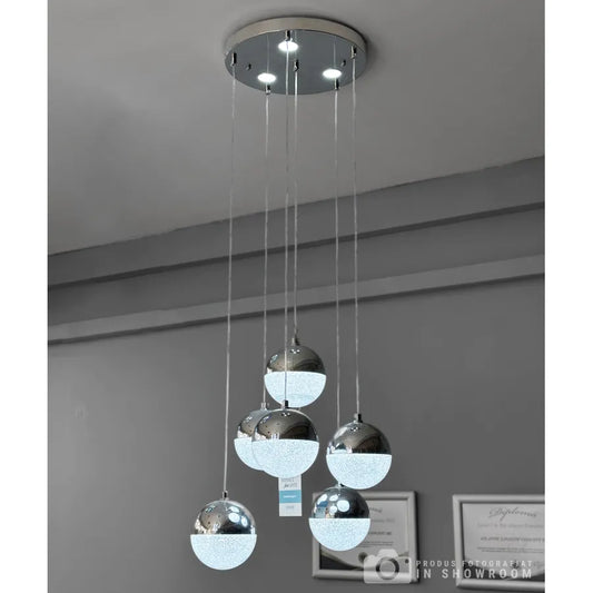 Hanging LED chandelier with remote control JEREMIAS 63W, 6 Elements, Cold/Warm/Neutral light, Dimmable, Silver, Height Adjustable