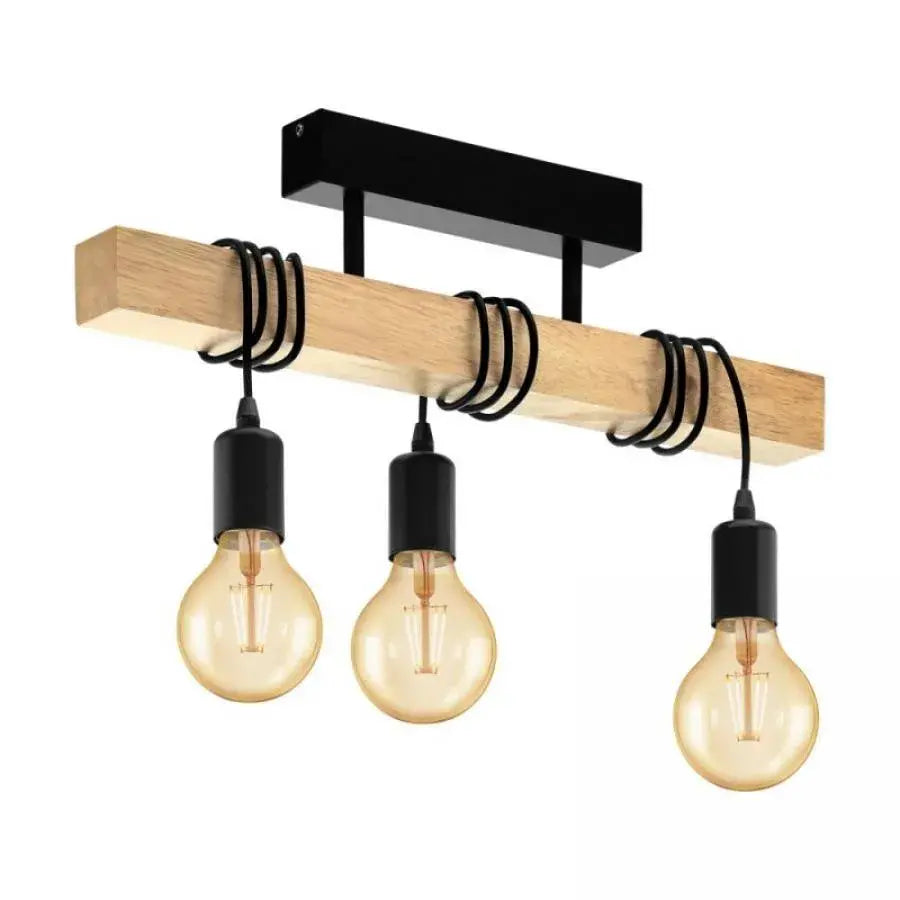 Timber Trio Chandelier, 3xE27, Black, Wood