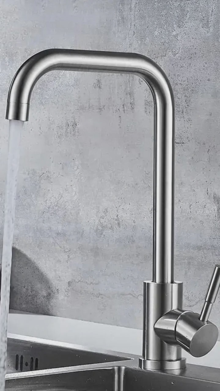 Single Lever Kitchen Faucet Swivel Spout Ceramic Cartridge Satin Stainless Steel Connections Fixing Kit Included CF002