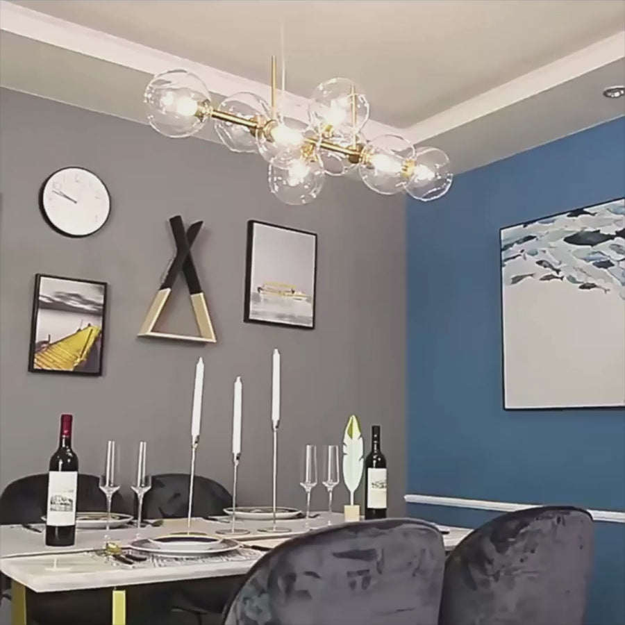 Chandelier with Round Shade, MODEST Grand, 8xE27, Gold, Metal