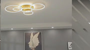 LED Chandelier with DARIO Remote Control, 5 circles, 138W, Warm/Cold/Neutral Light, Dimmable, Gold