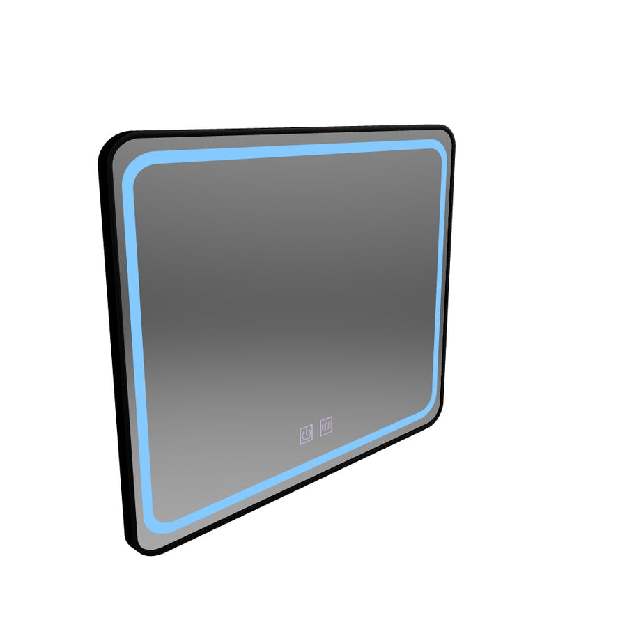 Rectangular LED mirror 80x60cm – Edge LUMINOUS Touch De-fogging System, Black Frame