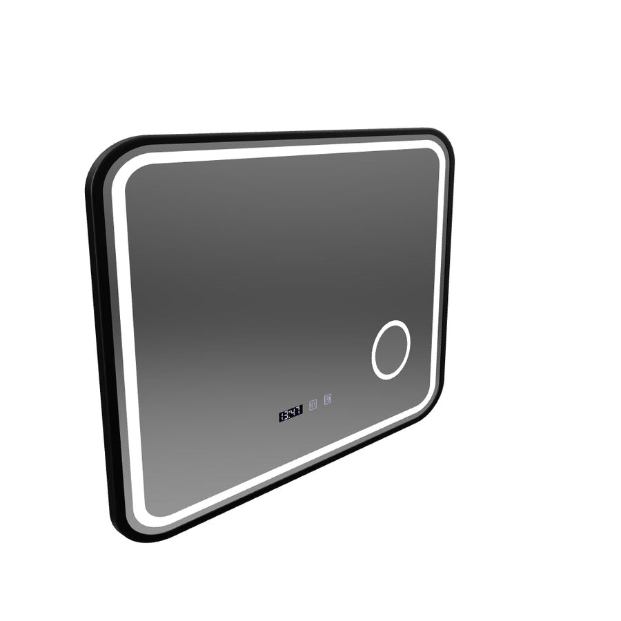Bernd Touch LED Mirror Defog System, Clock and Temperature 80x60 cm Brushed Black Frame Cosmetic Magnifier