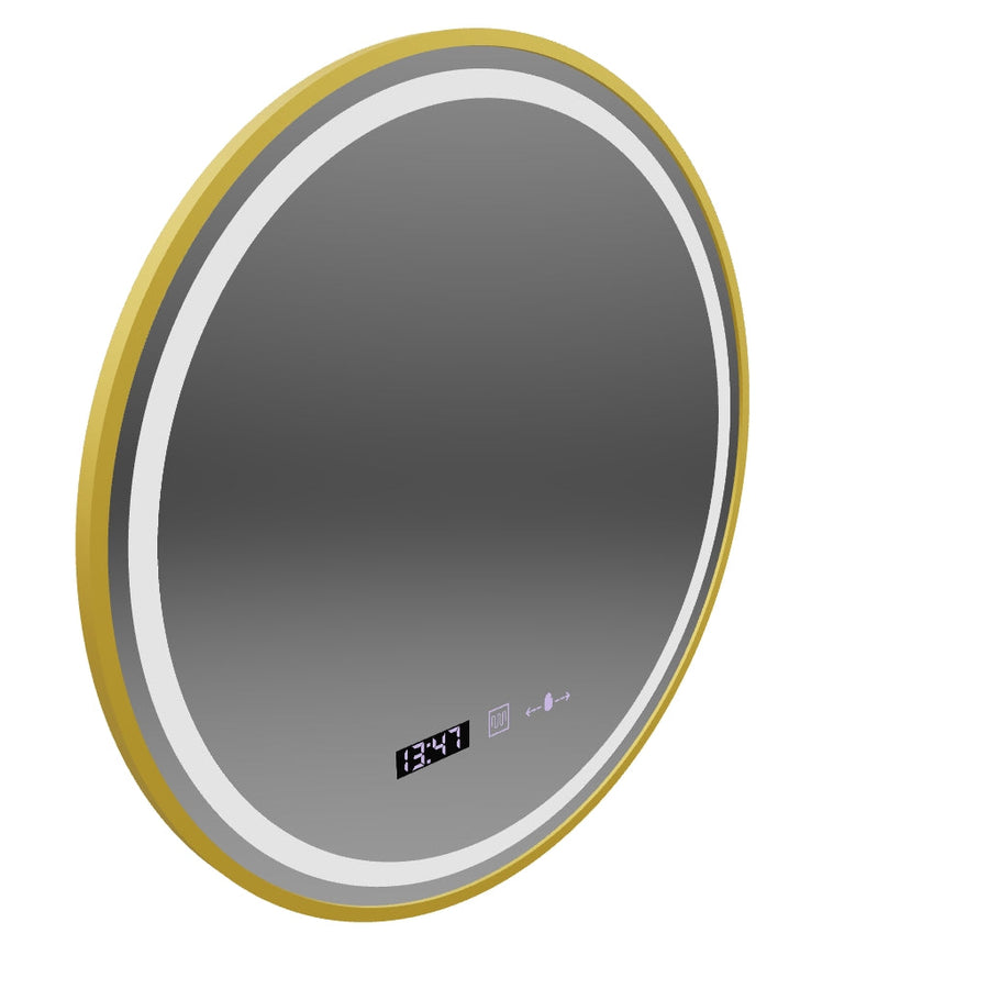 LED Round Mirror, 80cm, Celeste Royale Gold MotionGlow Marcello, Demister System, Clock & Thermometer, Dimmable