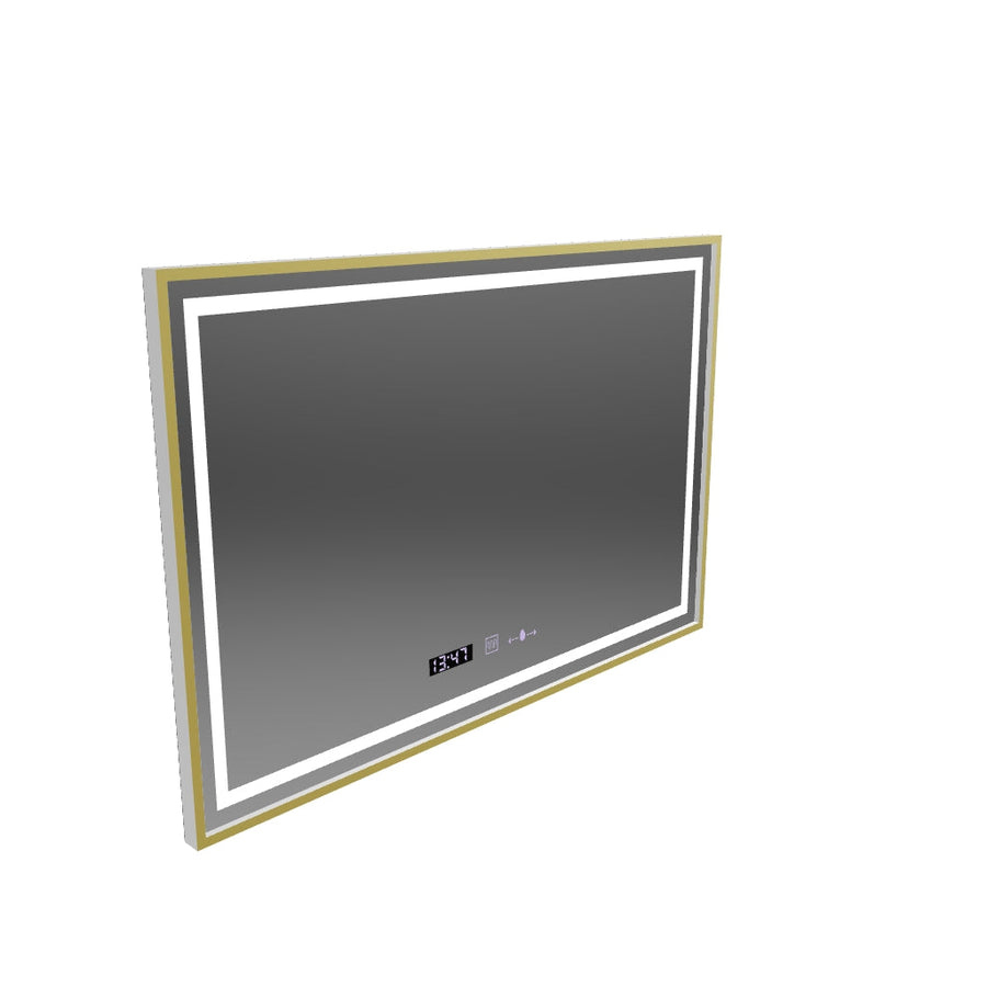 Rectangular LED Mirror, 100x65cm, Verite Royale Gold Motion Glow Marcello, Demister System, Clock & Thermometer, Dimmable