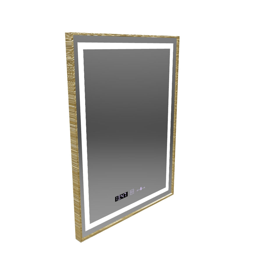 Rectangular LED mirror, 60x80cm, Verite Royale Gold MotionGlow Marcello, Demister System, Clock & Thermometer, Dimmable