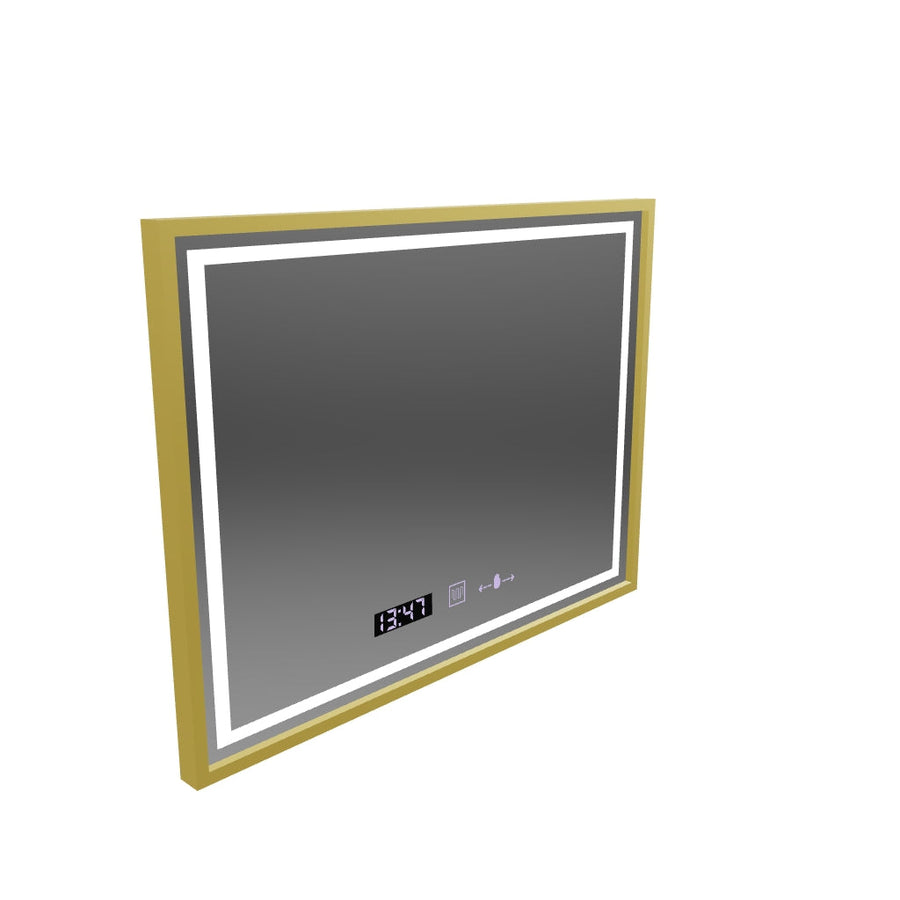 Rectangular LED mirror, 80x60cm, Verite Royale Gold MotionGlow Marcello, Demister System, Clock & Thermometer, Dimmable