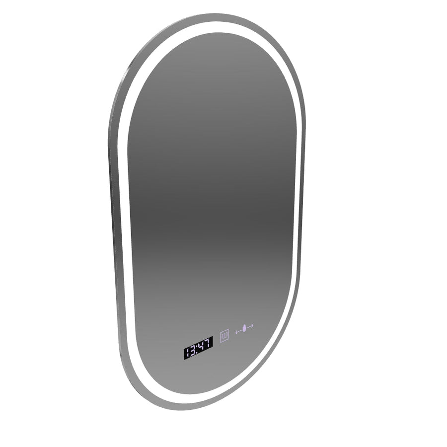 Oval LED mirror, 50x80cm, Eminence MotionGlow Marcello, Demister System, Clock & Thermometer, Dimmable