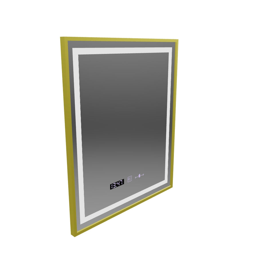 Rectangular LED mirror, 75x90cm, Verite Royale Gold MotionGlow Marcello, Demister System, Clock & Thermometer, Dimmable