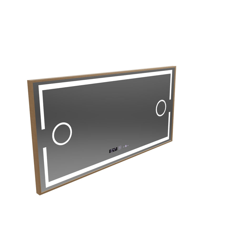 Isabell MotionGlow Sensor LED Mirror with Defog Function Thermometer Clock 120x80 cm Dimmable Warm/Cool/Neutral Light, Rose Gold Brushed Frame, Marcello Funghi Collection