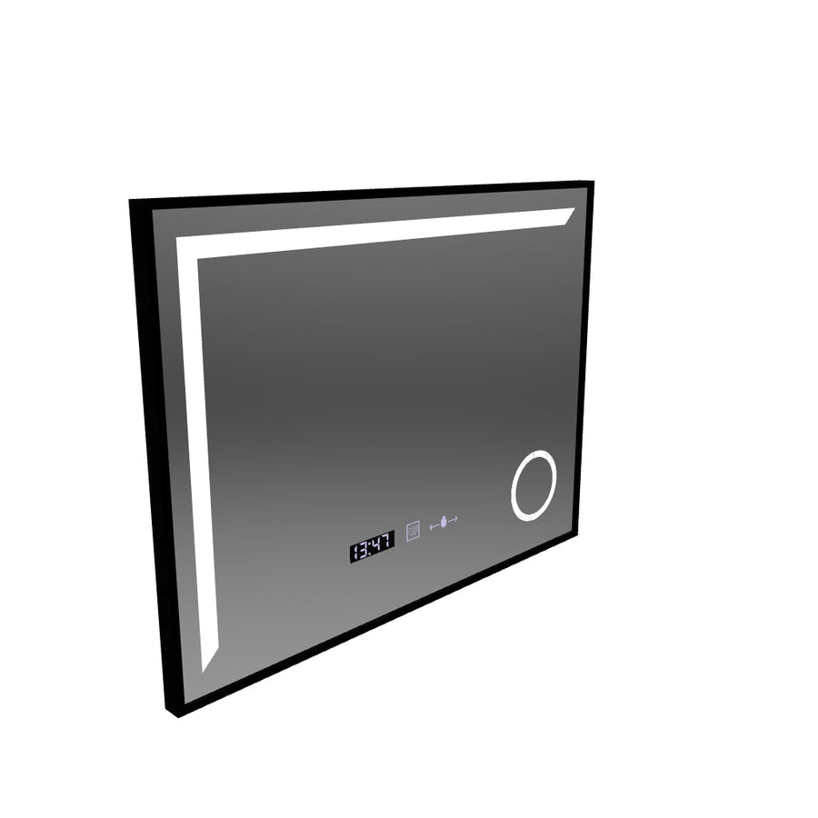 LED Mirror Francesca MotionGlow Sensor 80x60 cm Warm/Cold/Neutral Light Dimmable Frame Black Brushed Demisting System Thermometer Clock Marcello Funghi Collection