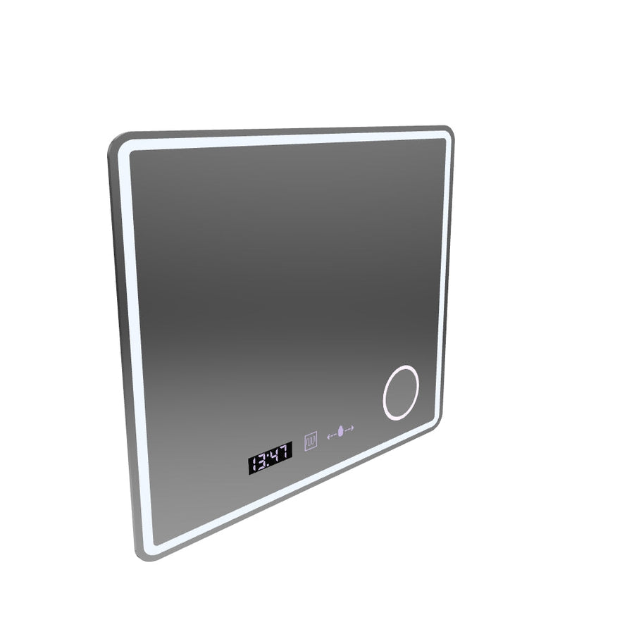 Rectangular LED Mirror, 90x75cm, Riflesso MotionGlow Marcello, Demister System, Clock & Thermometer, Cosmetic Magnifier, Dimable