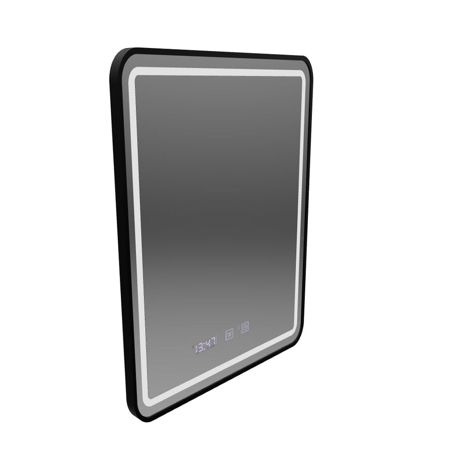 Mirror LED Touch LUCIDA Defogging System, Clock and Temperature 60x80 cm Brushed Black Frame