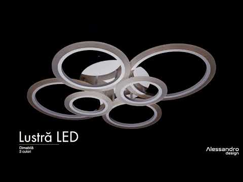 LED chandelier with remote control BETTY 82W, 6 Circles, Cold/Warm/Neutral light, Dimmable, White