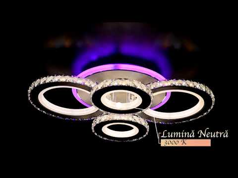 LED chandelier with remote control and crystal NOVA ROTONDA RGB 86W, 4 Circles, Cold/Warm/Neutral light, Dimmable, White