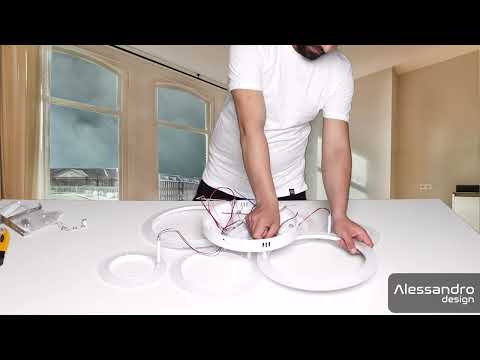 LED chandelier with remote control BETTY 82W, 6 Circles, Cold/Warm/Neutral light, Dimmable, White