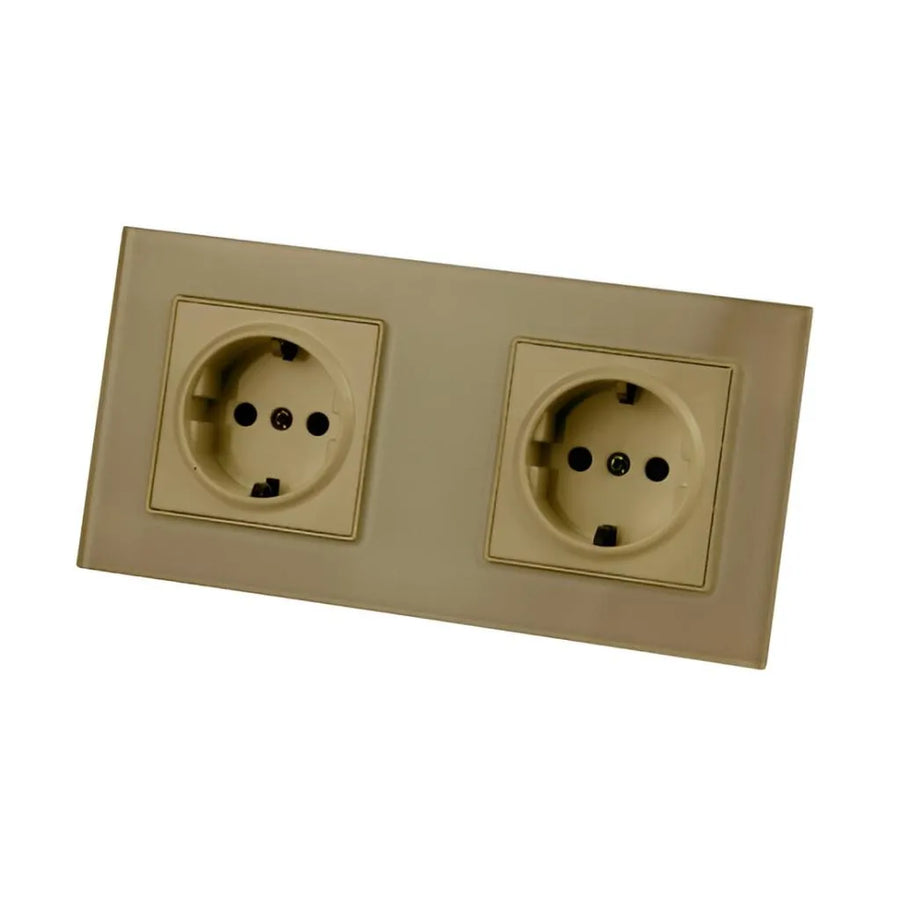Double Socket with Tempered Glass Frame, GOLD
